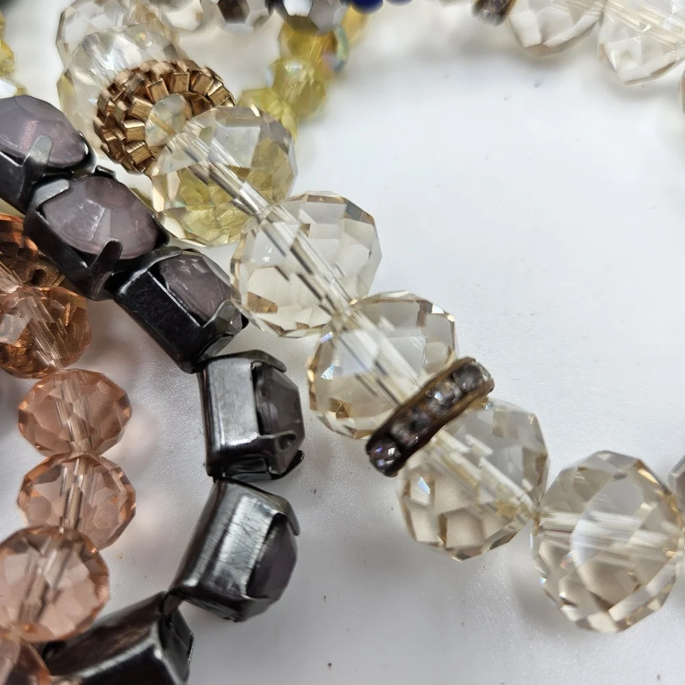 NEW VINTAGE Mixed Color Faceted Glass Beaded Stretch Bracelet Lot of 12
